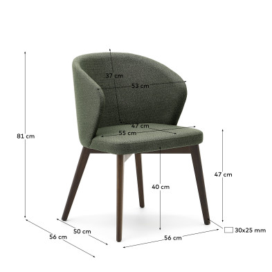 Стул La Forma Darice 56 x 56 x h81 см, из зелёной синели с ножками в тёмной отделке