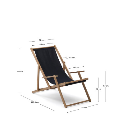 Складное кресло La Forma Vilara 65 x 123,5 x h89 см, чёрное, из акации и текстиля
