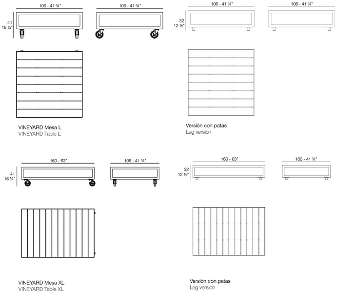 Размеры Журнальный стол Vondom Vineyard