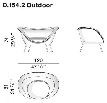 Размеры Кресло Molteni D.154.2 Outdoor