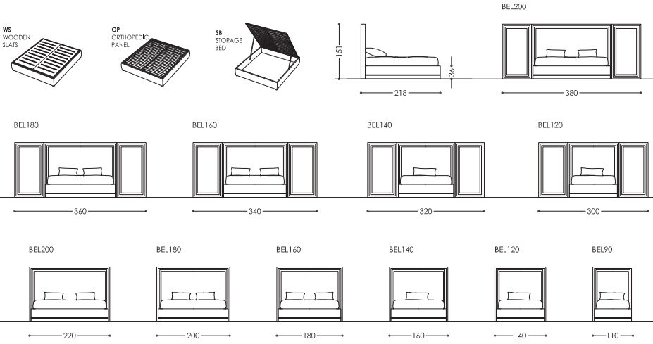 Размеры Кровать Asnaghi Belair