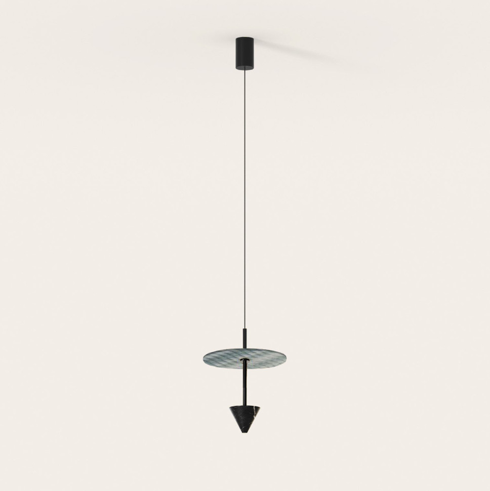 Подвесной светильник Aromas del Campo Vant, диаметр 30 см, чёрный металл, чёрный мрамор, синий узор Missoni