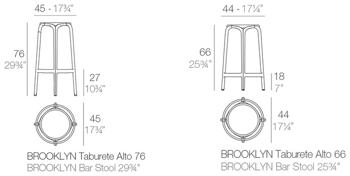 Размеры Табурет Brooklyn Vondom Vondom 44 x 44 x 66h nc100686