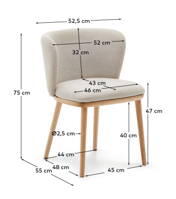 Стул La Forma Ciselia 51,5 x 55 x h74,5 см, бежевая синель, массив ясеня