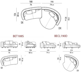 Размеры Диван Minotti Bézier