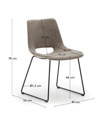 Стул La Forma Zahara 49 x 55 x h78 см, коричневый с чёрными стальными ножками