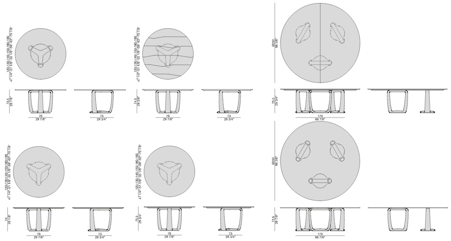 Размеры Стол Porada Saddle Round