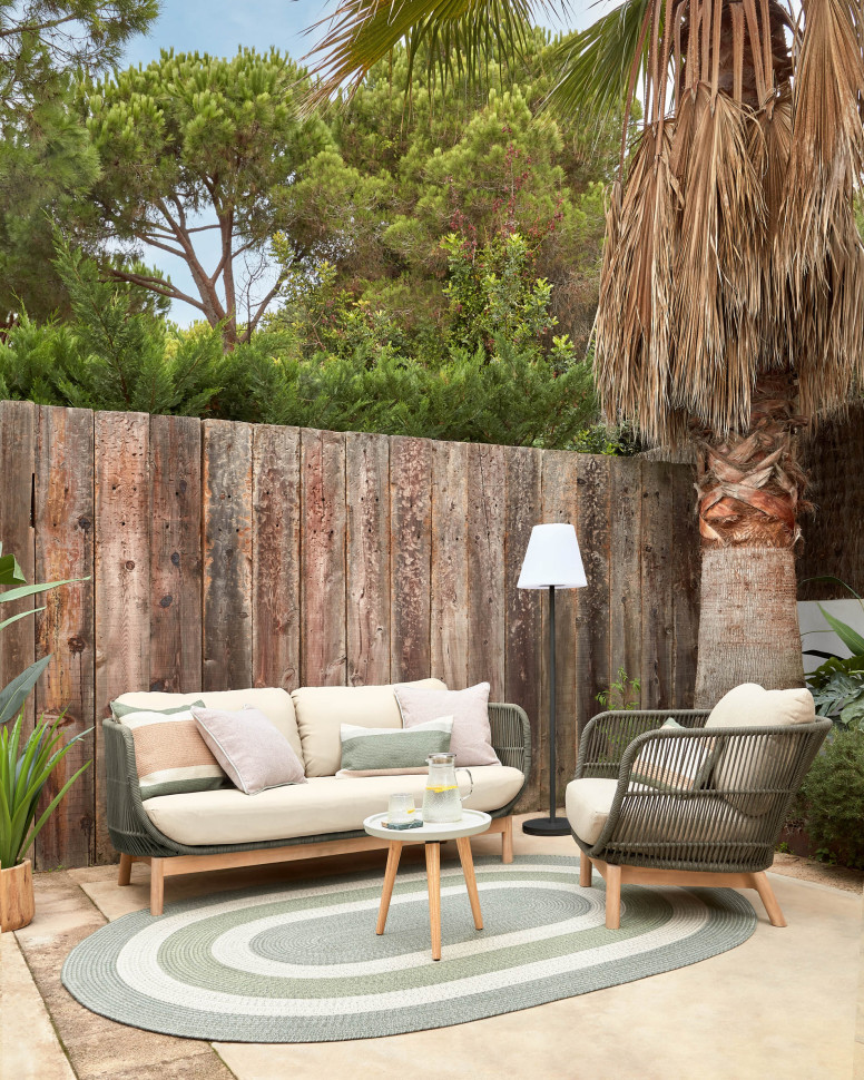 Кресло La Forma Catalina 87 x 89 x h69 см, из зелёной верёвки и массива акации