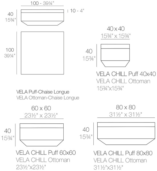 Размеры Пуф Vondom Vela Square