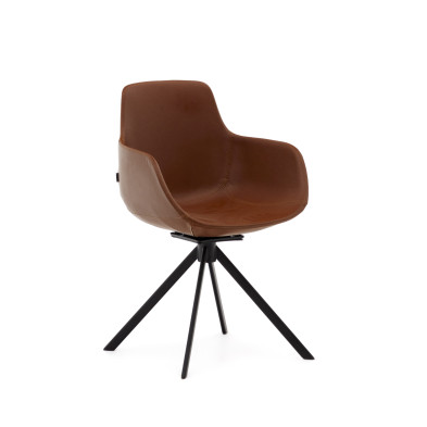 Поворотное рабочее кресло La Forma Tissiana 55 x 55,5 x h85 см, коричневая искусственная кожа, матовый чёрный алюминий