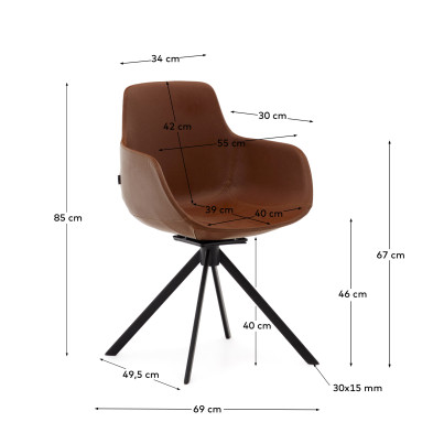 Поворотное рабочее кресло La Forma Tissiana 55 x 55,5 x h85 см, коричневая искусственная кожа, матовый чёрный алюминий