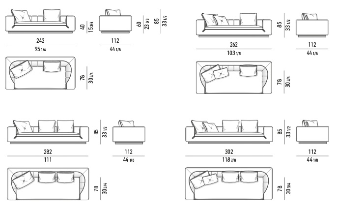 Размеры Диван Minotti Riley