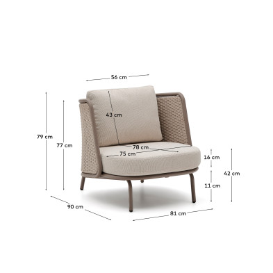 Кресло La Forma Sedalis 81 x 90 x h79 см, алюминий, серо-коричневая верёвка