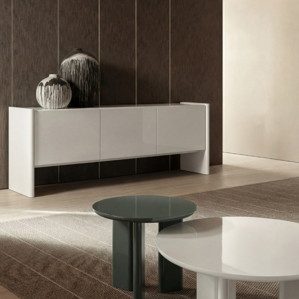 Журнальный столик Mod Interiors Petra h42 x диаметр 80 см, светло-серый глянцевый лак - фото товара