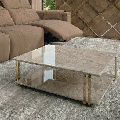 Журнальный столик Keoma Manuel 107 x 107 x h35 см, мрамор, с золотыми деталями