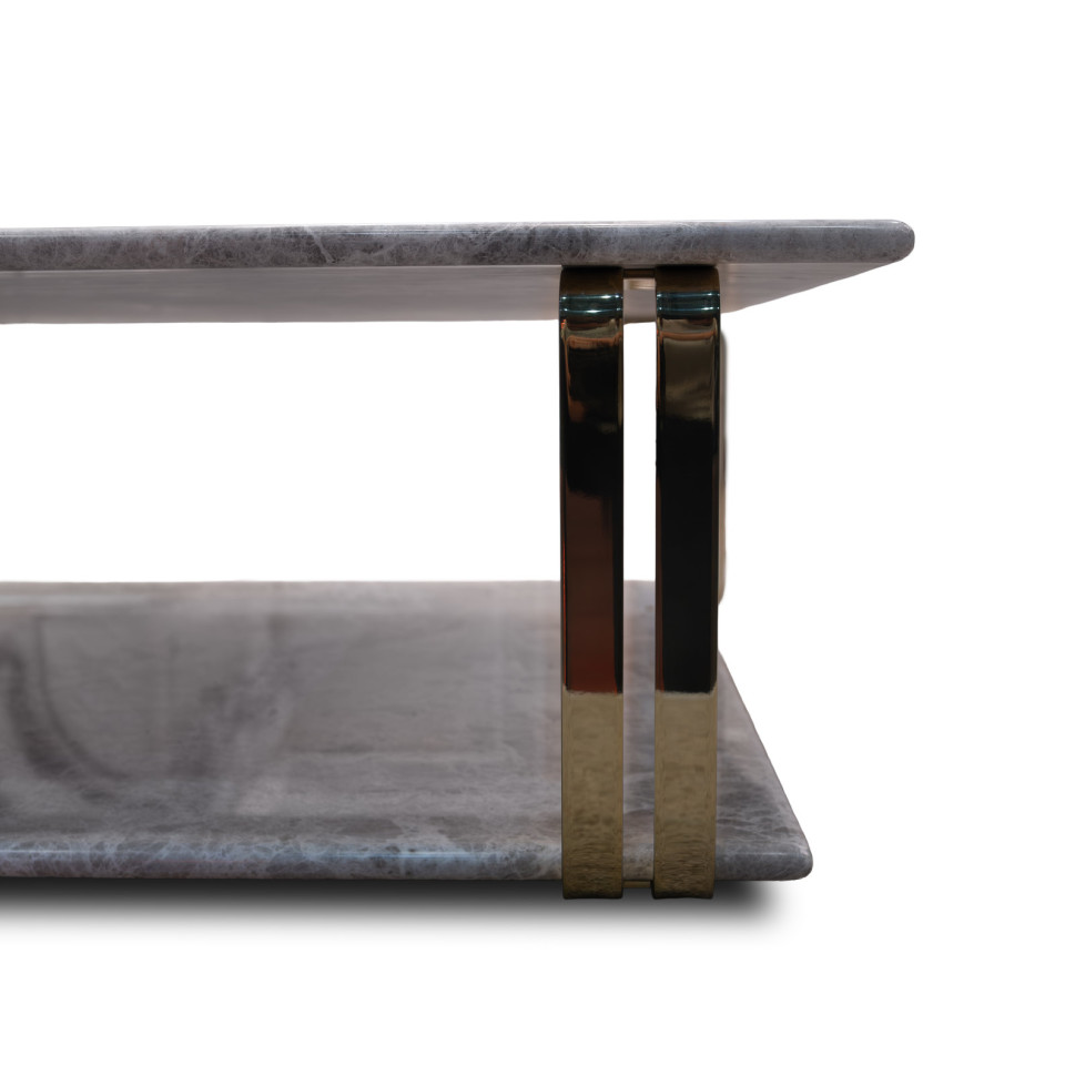 Журнальный столик Keoma Manuel 107 x 107 x h35 см, мрамор, с золотыми деталями - стиль