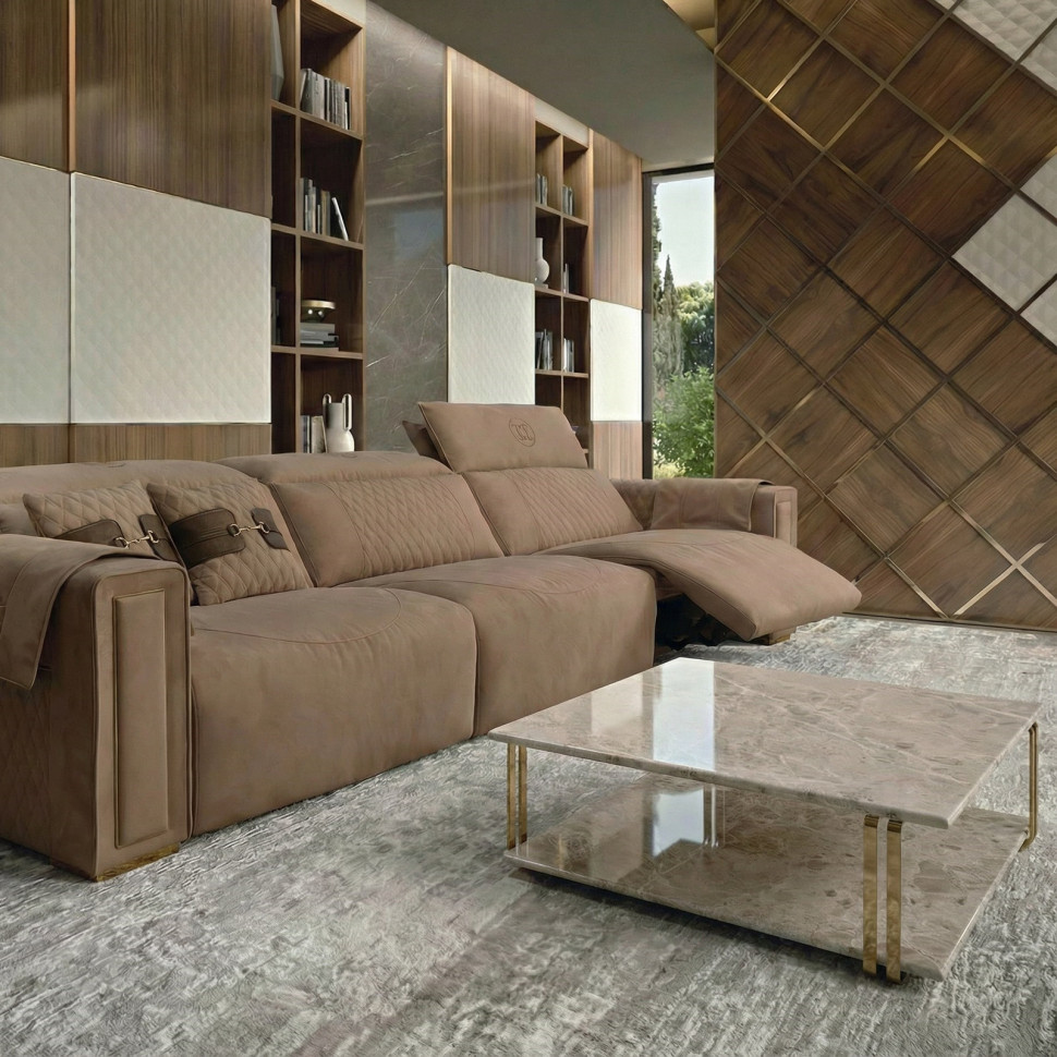 Журнальный столик Keoma Manuel 107 x 107 x h35 см, мрамор, с золотыми деталями