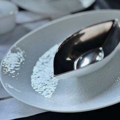 Блюдо глубокое Raynaud Mineral Filet Platine, диаметр 23 см, белый, платина, фарфор