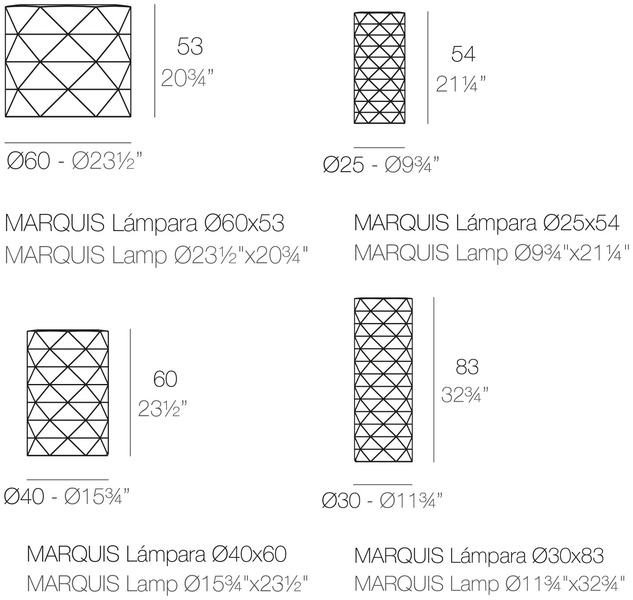 Размеры Светильники Vondom Marquis