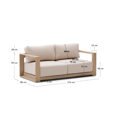 Диван La Forma Ambra 2-местный уличный 85 x 174 x h77 см, из акации, бежевый
