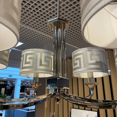 Светильник Decor люстра 6 рожков, Kutek, белёный никель, абажур 680х700 6х60W Е27 (NEW Абажур к светильнику VER-SZARY (VERSACE SILVER A, V-3 A), серебряный, узор (высота 12см, диаметр 17,5см)), DEC-ZW-6(BN A) Kutek Kutek 72 x 70h nc83968