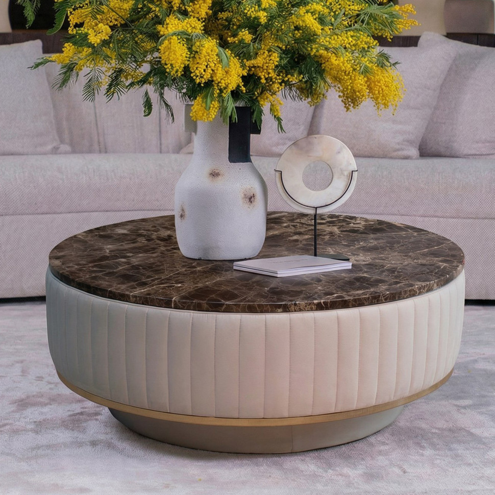 Журнальный столик Keoma Melania диаметр 102 x h41 см, мрамор и ткань