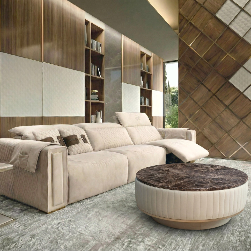 Журнальный столик Keoma Melania диаметр 102 x h41 см, мрамор и ткань - стиль