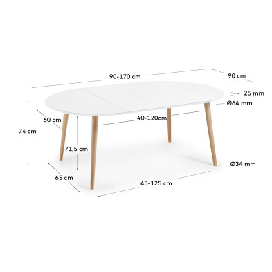Обеденный стол раздвижной La Forma Oqui 90 (170) x 90 x h74 см, белый