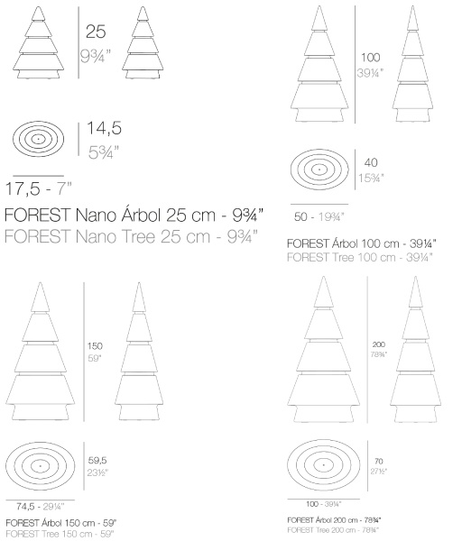 Размеры Светильники Vondom Forest