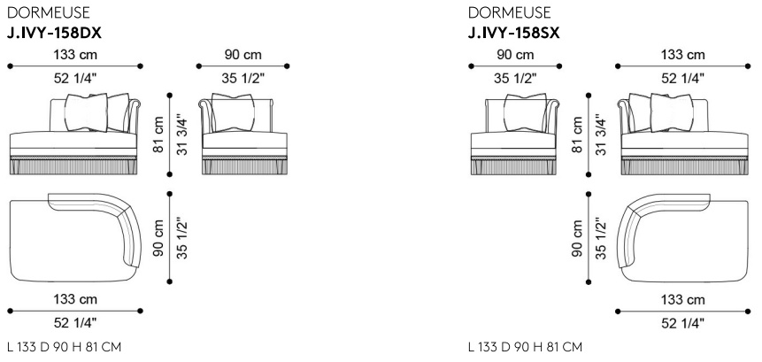 Размеры Кушетка Jumbo Collection Ivy