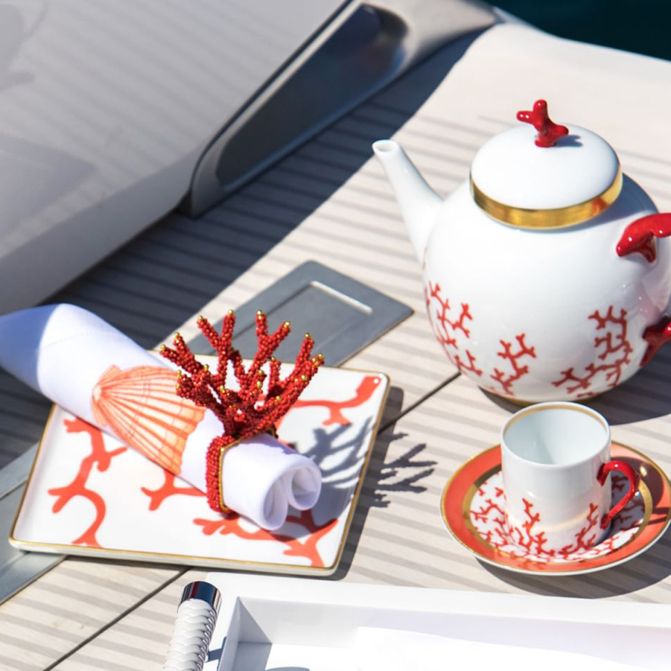 Чашка для кофе Raynaud Cristobal Rouge, 130 мл, диаметр 5,6 см, белый, красный, фарфор