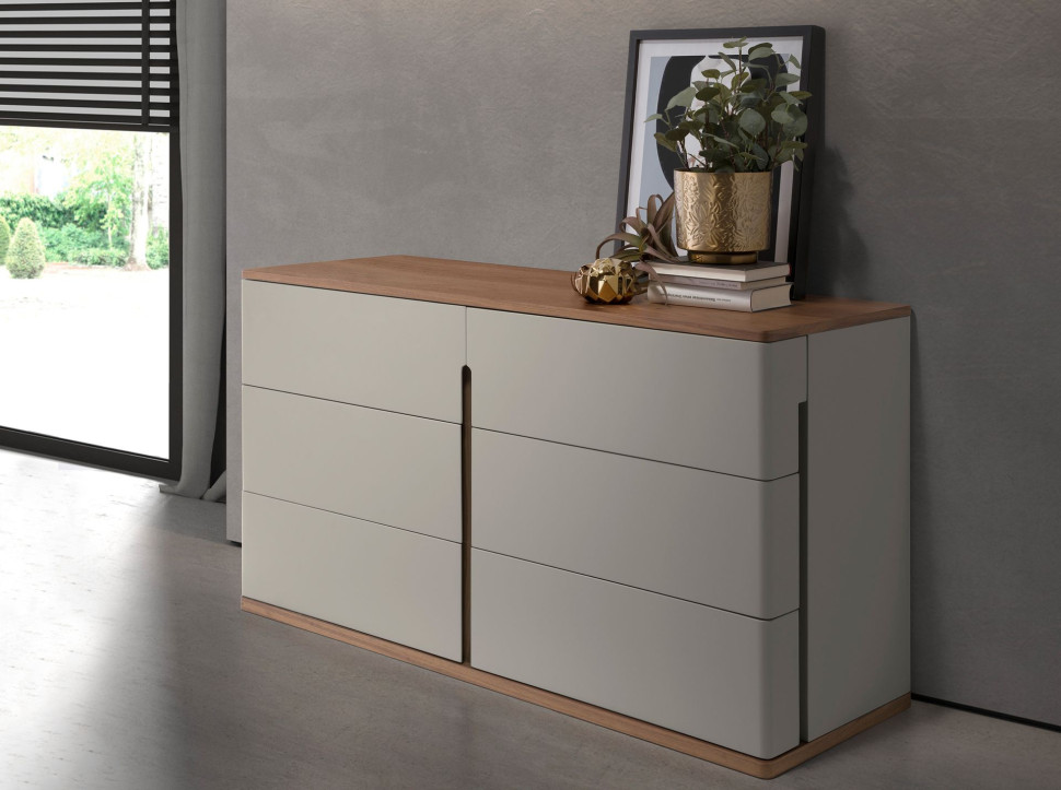 Комод Angel Cerda 7168/MC2320DR 135 x 48 x h76 см, серый лак и шпон ореха