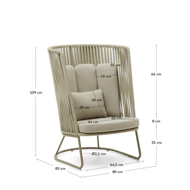 Кресло La Forma Saconca 80 x 83 x h109 см, садовое, с высокой спинкой, бежевое