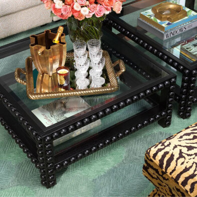 Журнальный столик Eichholtz Kenton 110 x 110 x h45,5 см, чёрное дерево, стекло
