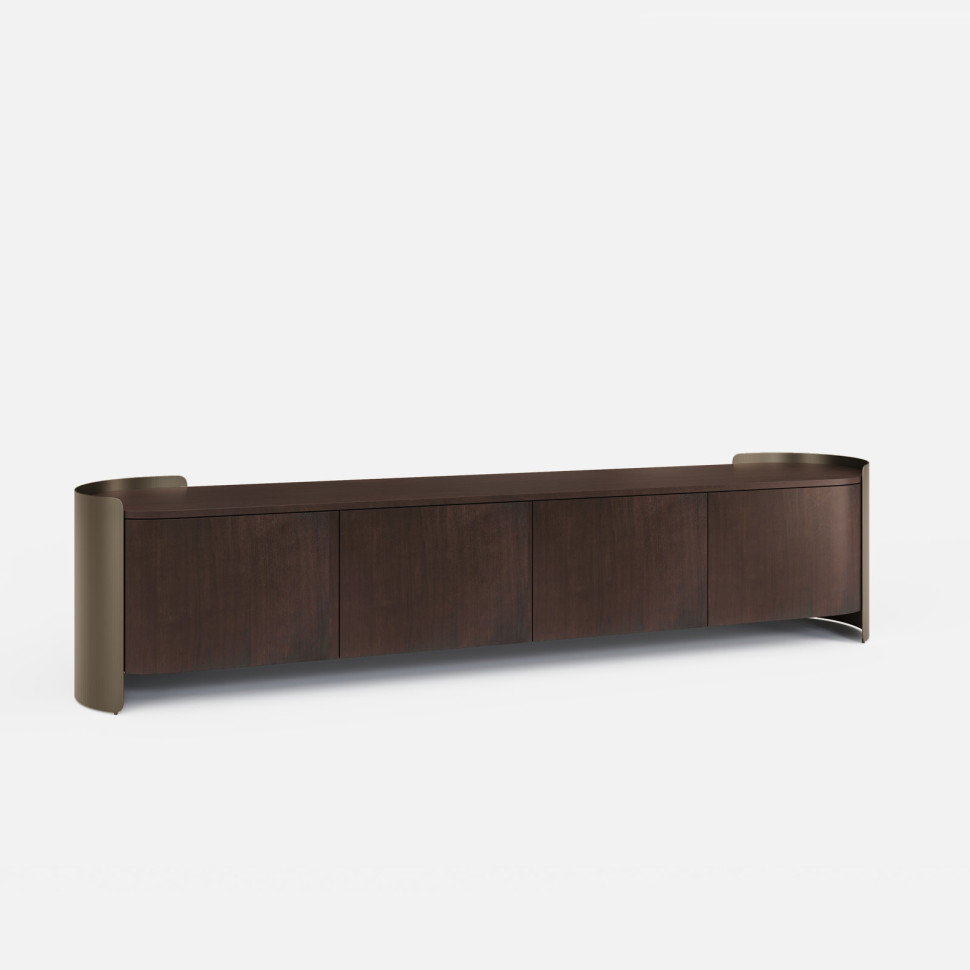 Тумба под ТВ Fratelli Barri Melfi 200 x 45 x h50 см, дымчатый шпон ореха, матовая латунь