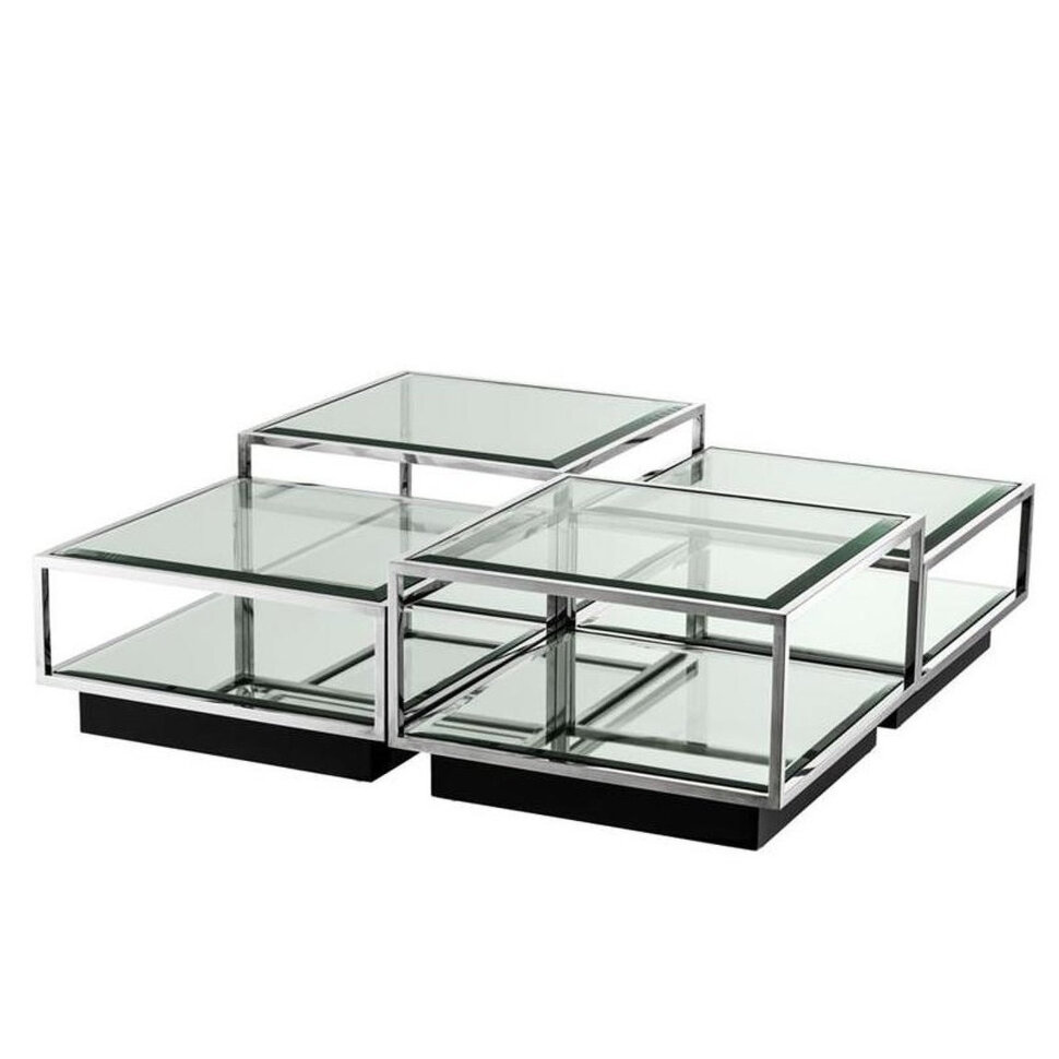 Журнальный столик Eichholtz Tortona, комплект из 4, 65 x 65 x h32, h40 см, сталь, стекло