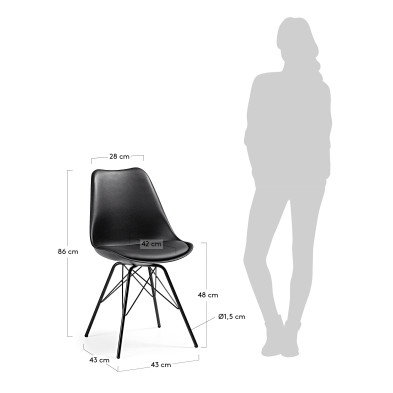 Стул La Forma Lars 48 x 56 x h86 см, чёрный, с металлическими ножками