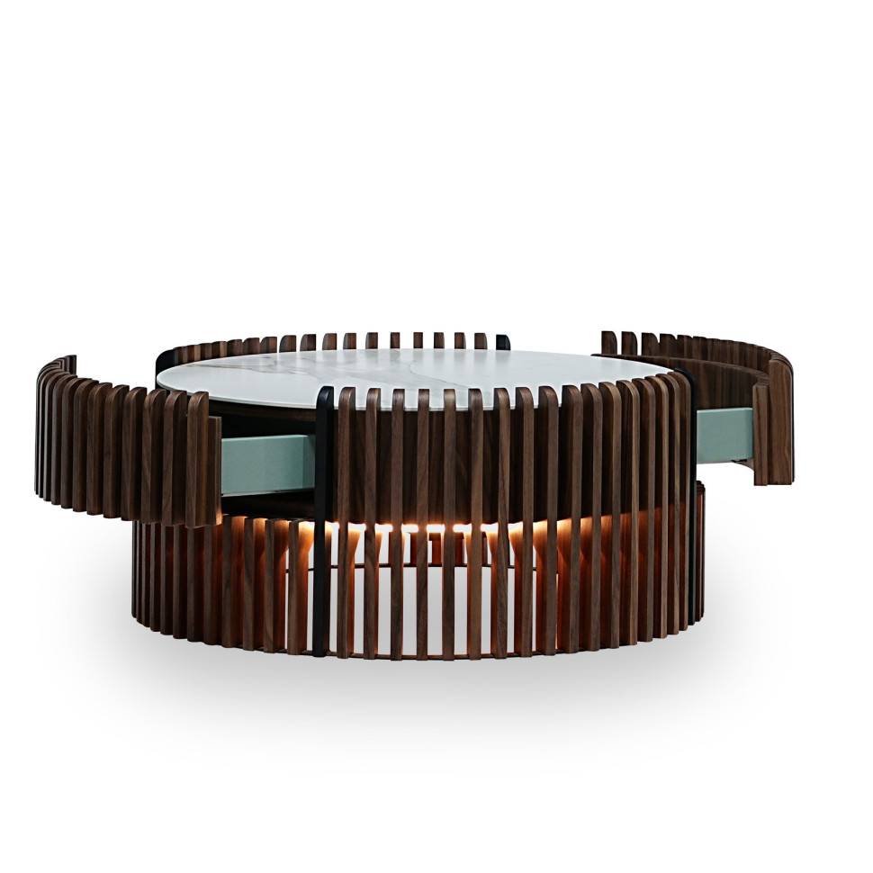 Журнальный столик Mod Interiors Tishina by Сергей Трегубов, диаметр 80 x h35 см, шпон ореха - стиль