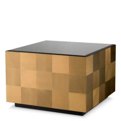 Журнальный столик Eichholtz Saint John 70 x 70 x h47,5 см, с матовой латунью и чёрным стеклом