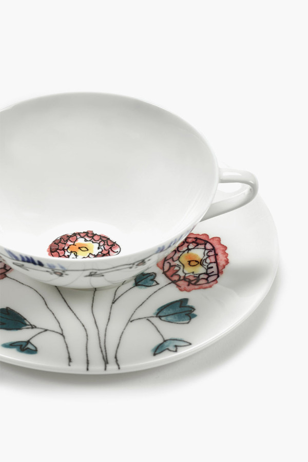 Чашка для кофе низкая с блюдцем Serax Midnight Flowers, h4 см, синий, фарфор