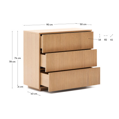 Комод La Forma Helvine 90 x 50 x h79 см, с тремя ящиками, из дубового шпона и закалённого стекла