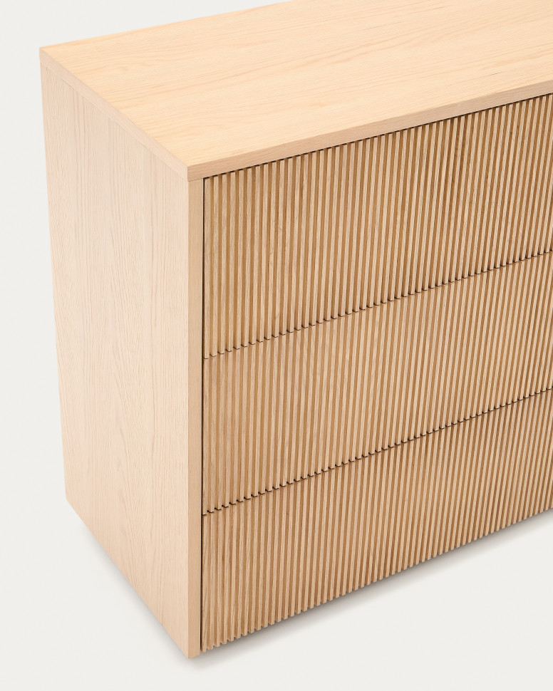 Комод La Forma Helvine 90 x 50 x h79 см, с тремя ящиками, из дубового шпона и закалённого стекла