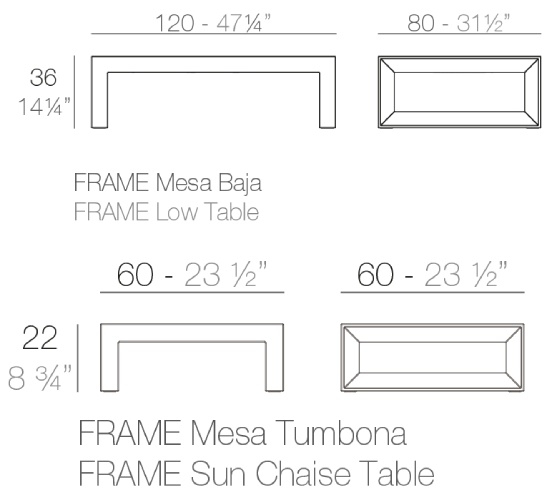 Размеры Журнальный стол Vondom Frame Low