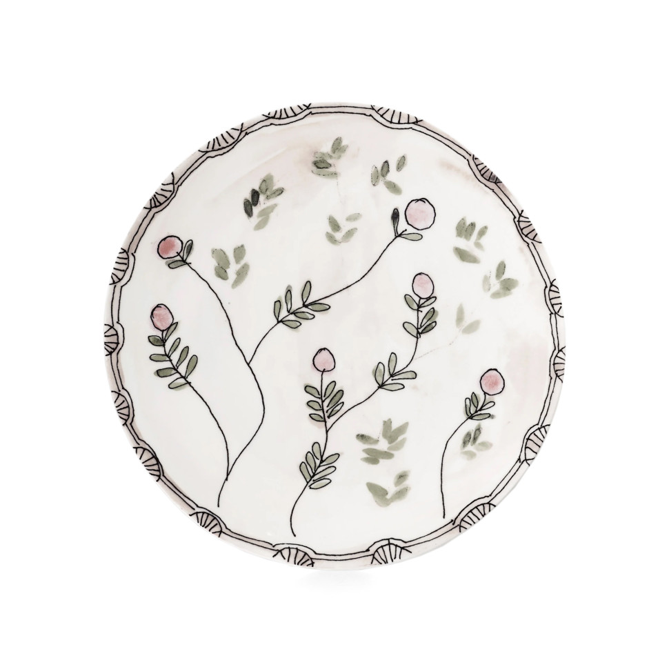 Комплект из 2-х тарелок для закусок, салата Serax MIDNIGHT FLOWERS, диаметр 24 см, розовый, фарфор