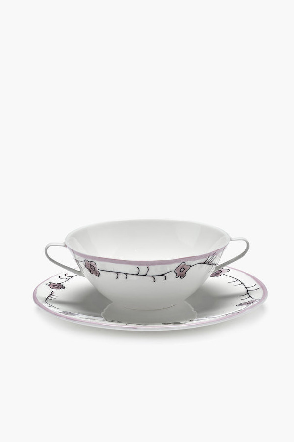 Бульонница с блюдцем Serax Midnight Flowers, диаметр 18 см, лиловый, фарфор