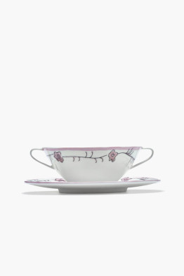 Бульонница с блюдцем Serax Midnight Flowers, диаметр 18 см, лиловый, фарфор