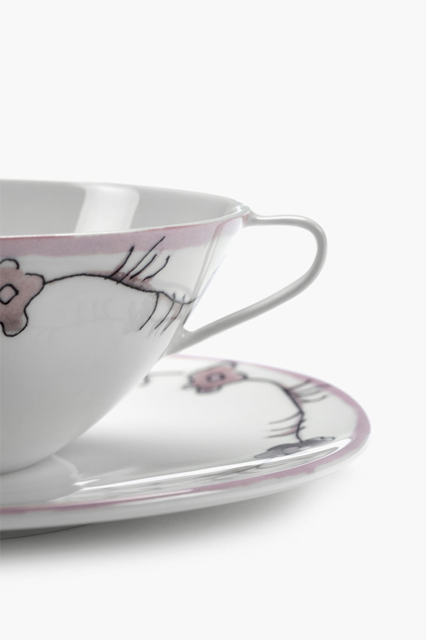 Бульонница с блюдцем Serax Midnight Flowers, диаметр 18 см, лиловый, фарфор