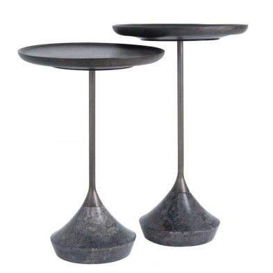 Приставные столики, комплект из 2 штук Eichholtz Tables And Desks диаметр 35 x h56 см и диаметр 35 x h50,5 см, сталь, мрамор, дерево Минди