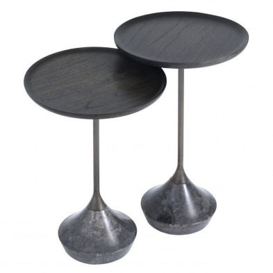 Приставные столики, комплект из 2 штук Eichholtz Tables And Desks диаметр 35 x h56 см и диаметр 35 x h50,5 см, сталь, мрамор, дерево Минди