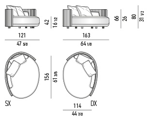 Размеры Кресло Minotti Bézier Cord Outdoor